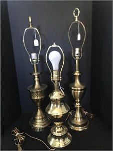 Three brass lamps all working tallest 31” tall