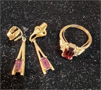 Avon Amethyst clip earrings & ring