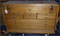 Large Wooden Tool Box w/ 8 Drawers Hinged Top