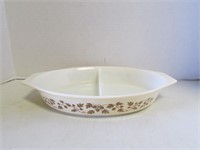 Vtg Pyrex White, Tan with Gold Copper Leafs