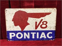 Pontiac V8 Tin Sign - Repro - 12" x 8"