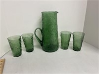 GREEN PITCHER & 4 GLASSES SET