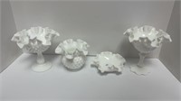(4) milk glass dishes w/ fluted top