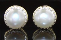 Beautiful 7 mm White Pearl Halo Earrings