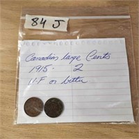2 - 1915 Canadian large cents