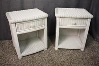 2 WHITE WICKER ONE DRAWER STANDS