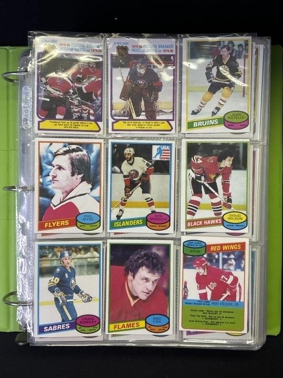 Large group of 1980's hockey cards in binder
