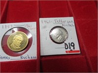 1961  Jefferson Nickel  vg / Gold President Dollar