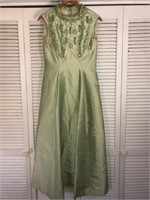 VINTAGE BERNETTE NEW YORK GREEN BEADED MAXI DRESS