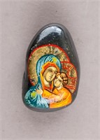 Metallic Stone w/ Hand-painted Mary & Jesus