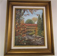 17 x 20" Covered Bridge Painting By M. Strunck