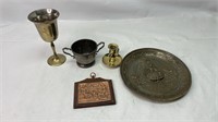 Brass cups plates and copper art piece