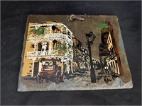 HAND-PAINTED NEW ORLEANS SCENE ON SLATE ROOF TILE