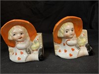 2 VINTAGE 3.5 “ CERAMIC GIRLS W/ HEART DRESS