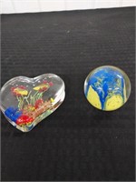 2 heavy art glass paperweights MURANO & Czech