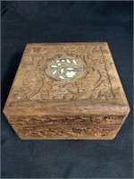 CARVED SHEESHAM WOOD BOX - 5 X 5 X 2.5 “