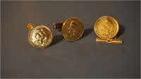 Men's Indian Head Penny Coin Cuff Links & Tie Pin