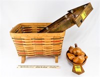 Woven Basket, Wooden Bowl of Wooden Fruit &