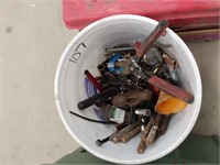 bucket of hand tools and mostly hardware
