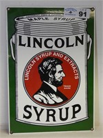 Enameled Lincoln Syrup Sign