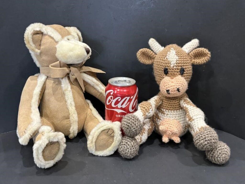 Stuffed Bear and Crocheted Cow