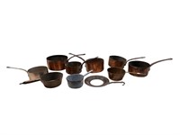 Set of 10 Vintage French Copper Pots