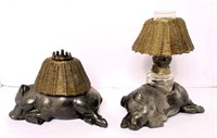 Pair of Metal Pig Oil Lamps