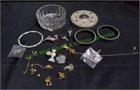 Small Glass Trinket Box w/ Jewelry