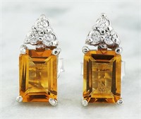 2.65 Ct Citrine Diamond Earrings 14 Kt