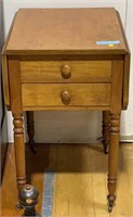ANTIQUE 2 DRAWER DROP LEAF STAND/WORK TABLE