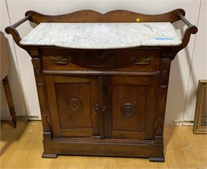 ANT. VICTORIAN WALNUT MARBLE TOP WASHSTAND
