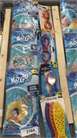 Swim rings, goggles, and toys