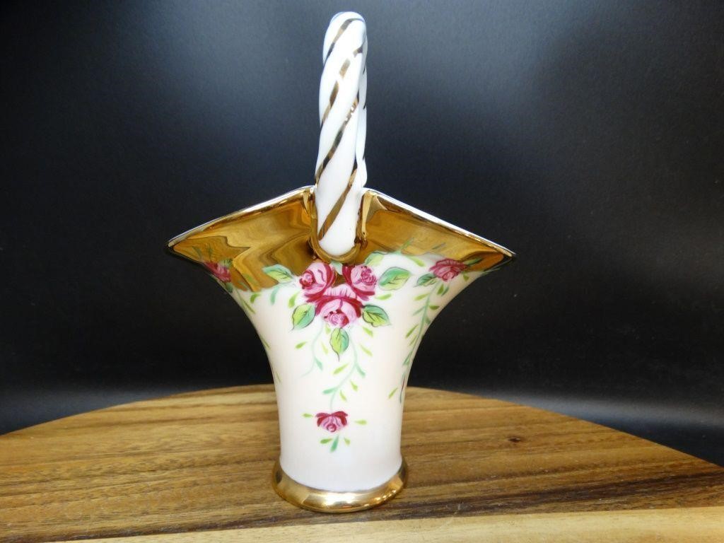 Elegant Gold Trimmed Enesco Porcelain Basket