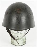 WWII ITALIAN UNIT MARKED HELMET W LINER CHINSTRAP