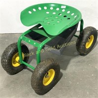 Green Metal Rolling Garden Cart