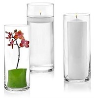 Set of 3 Glass Cylinder Vases 10 Inch Tall