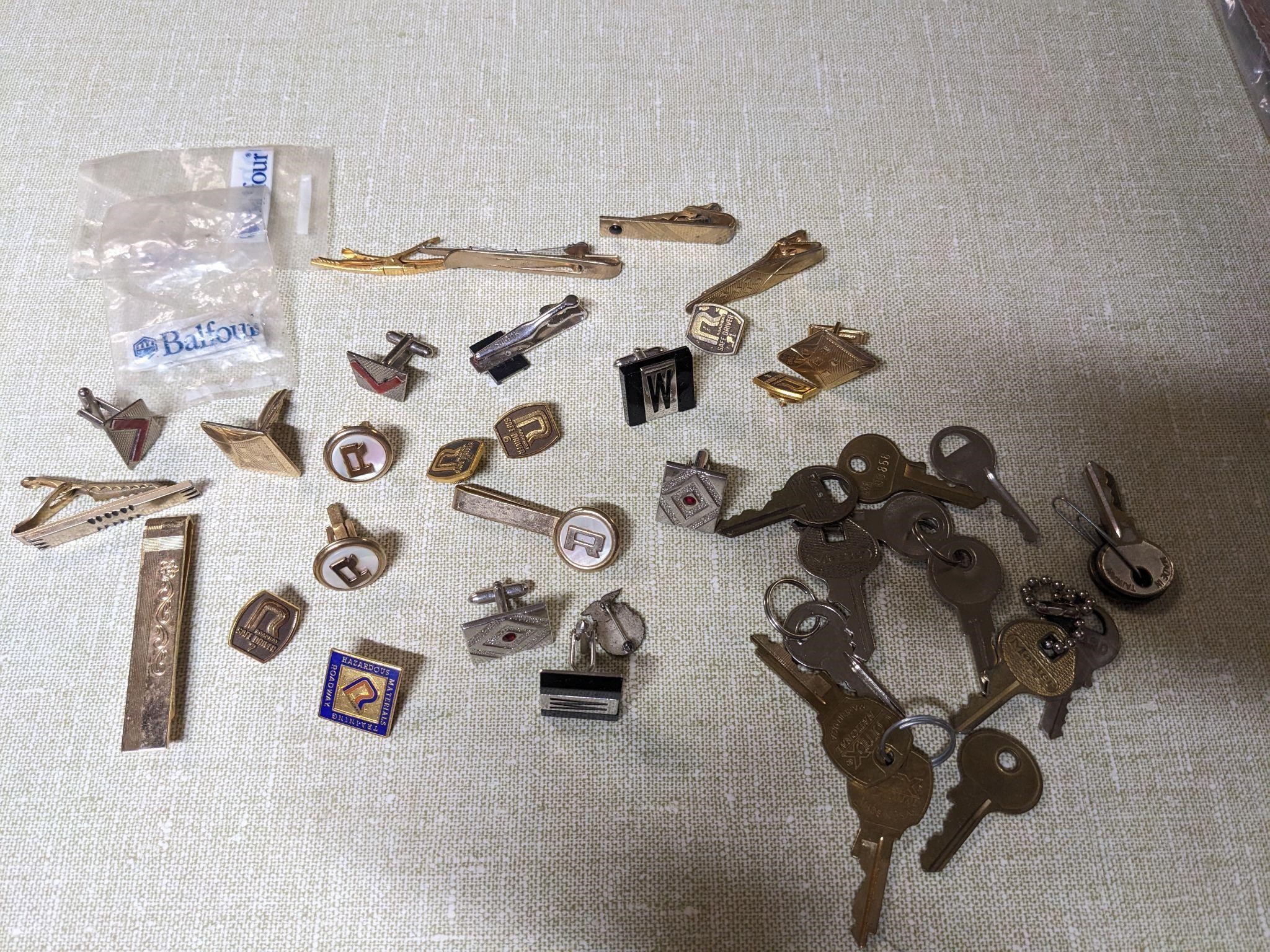 Collection of Misc Cufflinks, Pins, & Keys