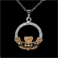 Sterling silver two-tone claddagh pendant with
