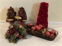 Decorative pinecones and flowers grouping