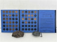 Penny Book, Partially Full and Belt Buckles