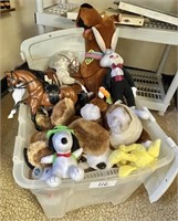 Large lidded tote with plush animals &  horses