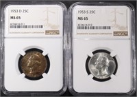 1953-D & 53-S WASHINGTON QUARTERS NGC MS-65