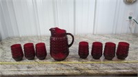 RUBY RED PITCHER AND GLASSES