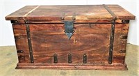 Vintage Wooden Trunk with Metal Trim