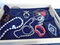 Tray Lot of Jewelry + Beaded Purse