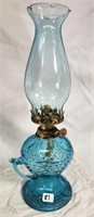 pretty blue oil lamp & globe