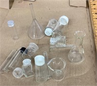 Group of small lab beakers, flasks, & bottles