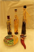 Decorative oil bottles, pepper & #8 Mexico plate