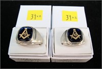 2- Sterling silver Masonic rings: size 10, size 14