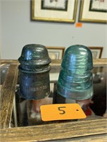 Pair of Antique Aqua Blue Insulators